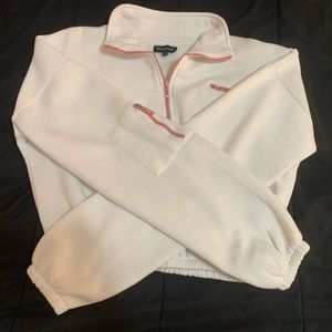 Cute White and Pink Oversized Sweater Halfway Zipper